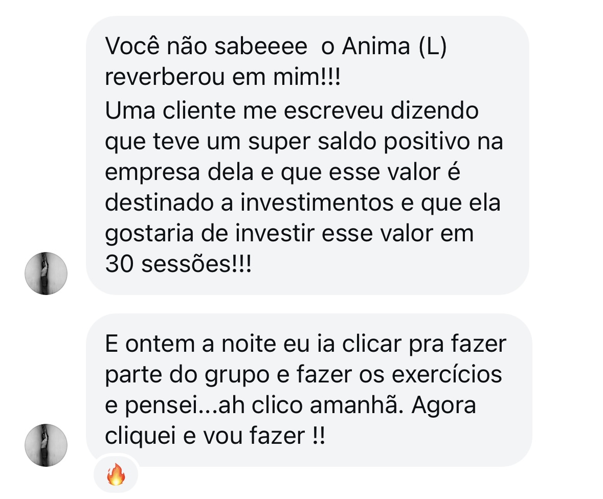 Print de depoimento: cliente investindo em 30 sessões